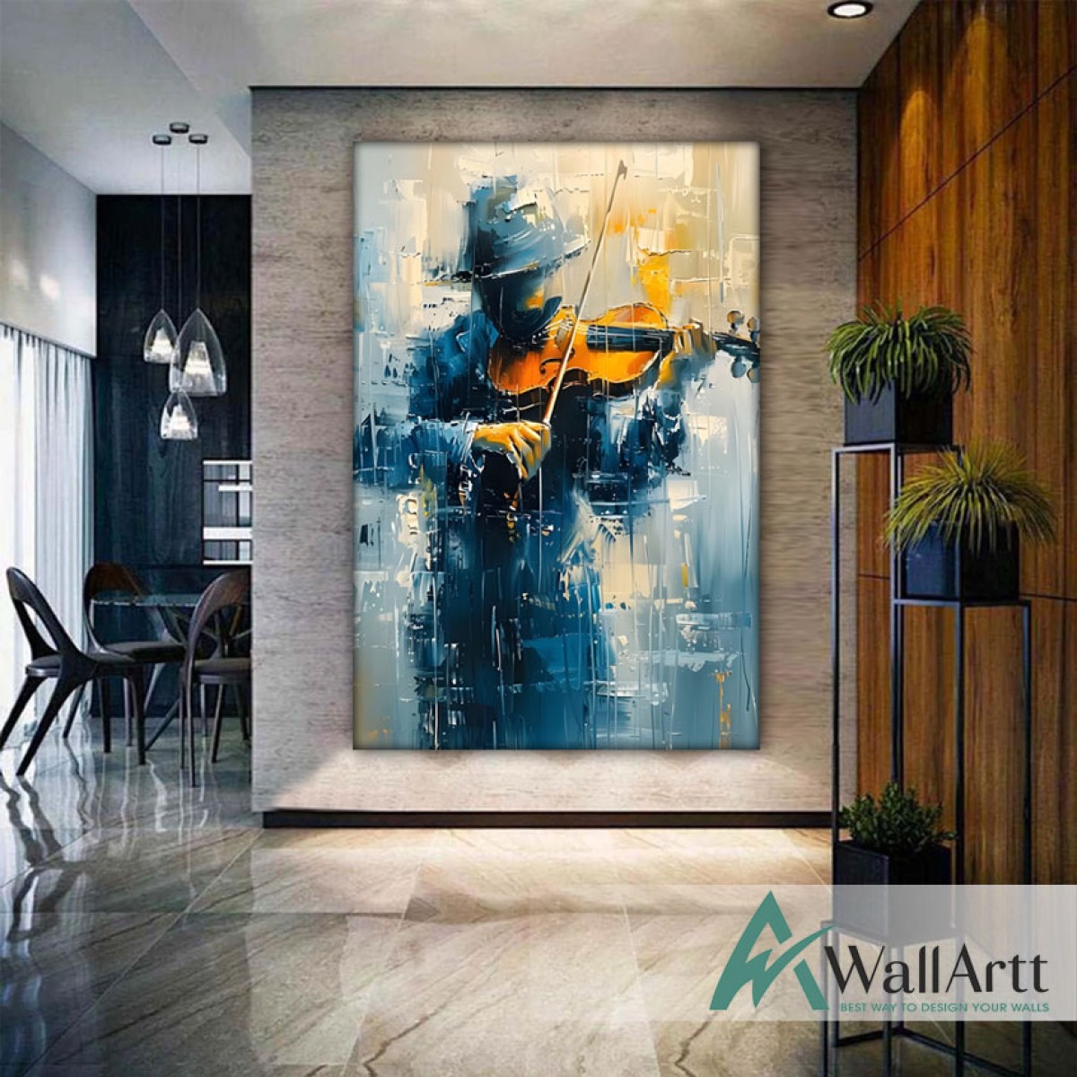 The Violinist 3D Heavy Textured Partial oil Painting - Wall Art